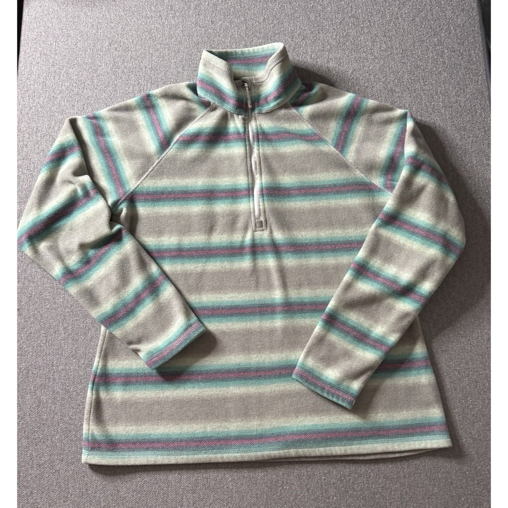 Eddie Bauer Women's Large Green,blue, Purple,Gray,Striped Fleece Quarter Zip Top
